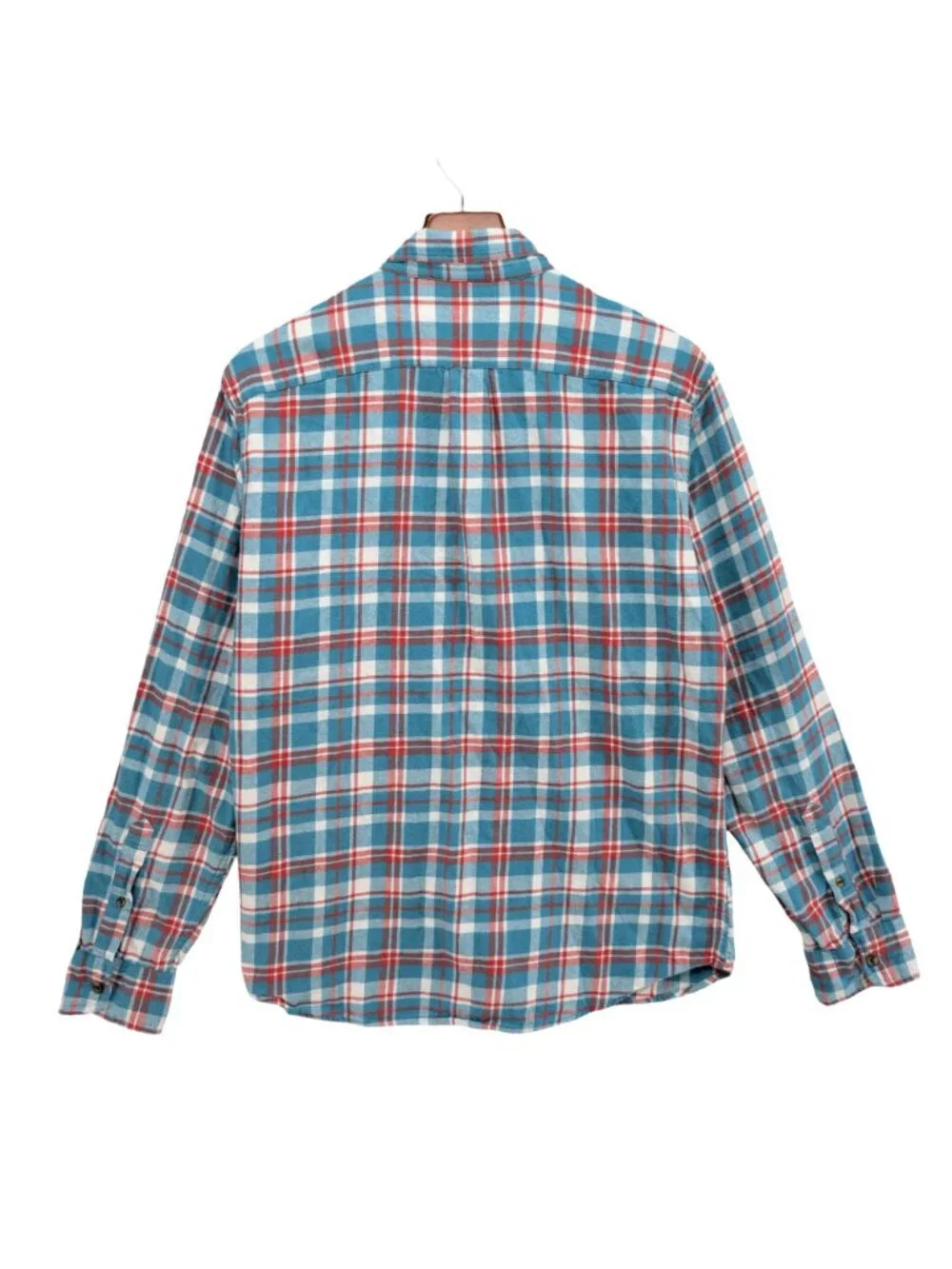 J.CREW Plaid Flannel Shirt Mens Aqua Blue Red Long Sleeve Button Down Size L